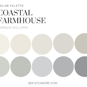 Coastal Farmhouse Home Color Palette, Sherwin Williams, Interior Paint Palette, Professional Paint Scheme, Color Selection, Interior Design