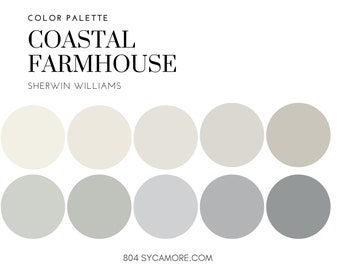 Coastal Farmhouse Home Color Palette, Sherwin Williams, Interior Paint Palette, Professional Paint Scheme, Color Selection, Interior Design