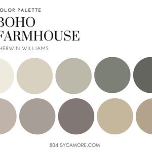 Boho Farmhouse Home Color Palette, Sherwin Williams, Interior Paint Palette, Professional Paint Scheme, Color Selection, Interior Design