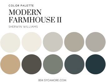 Modern Farmhouse II - Home Color Palette, Sherwin Williams, Interior Paint Palette, Professional Paint Scheme, Color Selection, Interiors