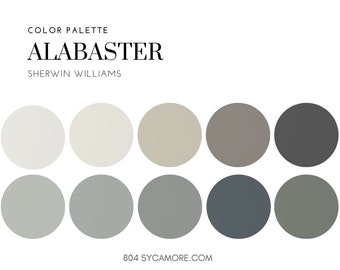 Alabaster Home Color Palette, Sherwin Williams, Interior Paint Palette, Professional Paint Scheme, Color Selection, Interior Design