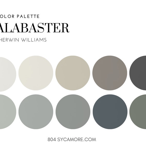 Alabaster Home Color Palette, Sherwin Williams, Interior Paint Palette, Professional Paint Scheme, Color Selection, Interior Design