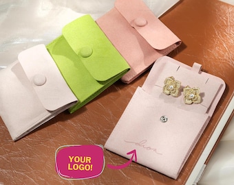 50pcs 3"x3" Jewelry Packaging Pouches With Insert Cards, Custom Debossed Logo, For Jewelry Businesses, Jewelry Bags, Necklace, Earring, Ring
