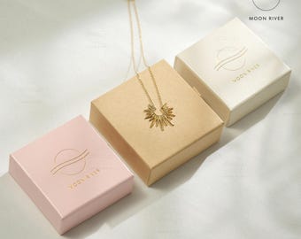 4 "x 4" Schmuckverpackungsboxen mit kundenspezifischem Logo für Unternehmen, matt / perlmuttfarben, benutzerdefinierte Markenschmuckverpackung, Halskette, Ohrring