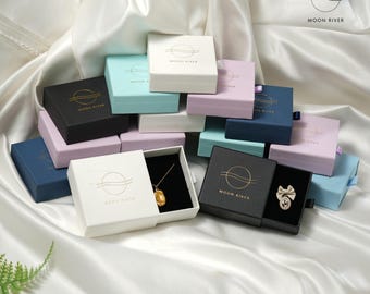 3,1 "x 3,1" Kundenspezifisches Logo Schmuckverpackungsbox für Geschäft, kundenspezifische gebrandmarkte texturierte Schubladen-Schmuckverpackungsboxen