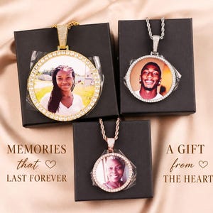 Collar con colgante de foto personalizado - Colgante estilo hip hop con incrustaciones de circonitas cúbicas, collar redondo con foto de diamantes, regalo para él, joyería con foto familiar