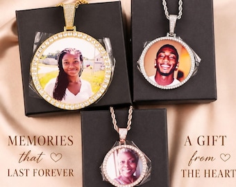 Personalized Photo Pendant Necklace - Iced Out Hip Hop Pendant, CZ Diamond Round Photo Necklace, Gift for Him, Family Photo Jewelry