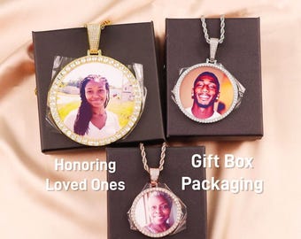Iced Out 3 Sizes Round Personalized Family Member Picture Pendants, LARGE Hip Hop Round Pendant, Jewelry Gift for him/her