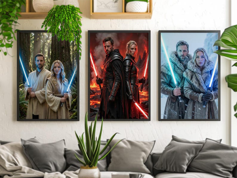 Custom Jedi Couple Portrait From Photo, Personalized Star Wars Art ...