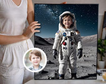 Retrato personalizado de criança astronauta: Arte personalizada para quarto infantil