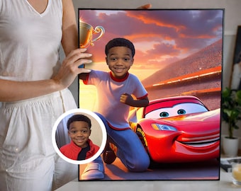 Personalized Lightning McQueen Portrait: Custom Face Swap Art
