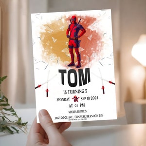 Custom Deadpool Kids Birthday Invitation, Digital Party Invite, Editable Birthday Party Invite, Deadpool, Boy Birthday Party