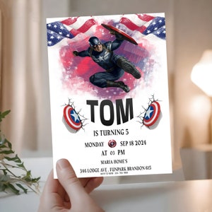 Custom Captain America Kids Birthday Invitation, Digital Party Invite, Editable Birthday Party Invite, Captain America, Boy Birthday Party