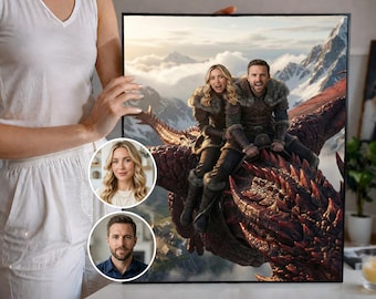 Custom Viking Couple Portrait, Dragon Rider Art, Fantasy Anniversary Gift (Digital Download)
