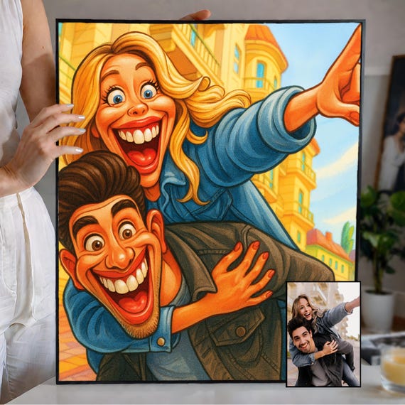 Custom Funny Couple Caricature from Photo, Valentine’s Day Gift, Funny Anniversary (Digital Download)