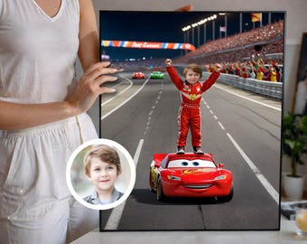 Personalized Cars McQueen Portrait: Custom Face Swap Gift
