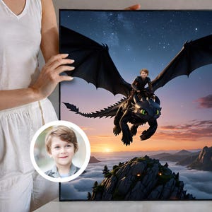 Child Portrait Riding Dragon,Custom Portrait from Photo, Dragon, Birthday Party, How to Train Your Dragon, Personalized Portraits