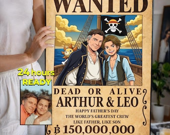 Personalisiertes One Piece Wanted Poster, Eigenes Piraten Porträt vom Foto, Anime Geschenk für Paare & Familien, Digitales Kopfgeld-Poster