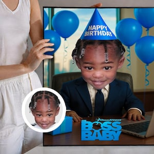 Custom Boss Baby Girl Portrait, Personalized Baby Art from Photo, Cute Face Swap, Funny Gift for Kids Room, Digital Birthday Surprise