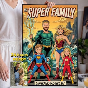Custom Superhero Portrait, Comic Book Cover From Photo, Gift for Family, Couples & Friends