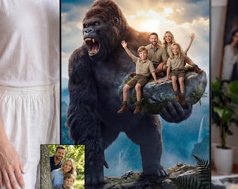 キングコングの家族写真、巨大ゴリラの壁掛けアート、お父さんとお母さんへの楽しいギフト