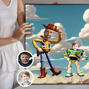 Personalized Father and Son Toy Story Cartoon Portrait, Custom Toy Story Portrait, Family Cartoon Portrait, Caricature Portrait, Toy Story