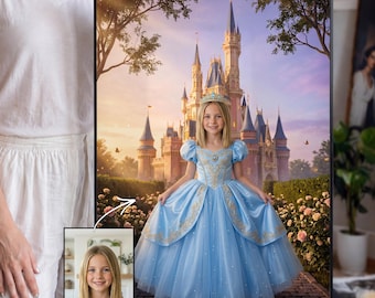 Prinsessaporträtt från foto, personlig present till flickor, magisk sagolik väggkonst