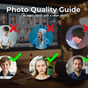 Photo quality guide showing good and bad reference photo examples