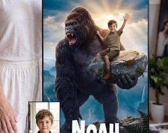 King Kong Portrait from Photo, Custom Child Gorilla Art, Birthday Gift for Kids