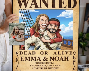 Aangepaste anime-gezocht-poster, gepersonaliseerd piratenportret (digitale download)