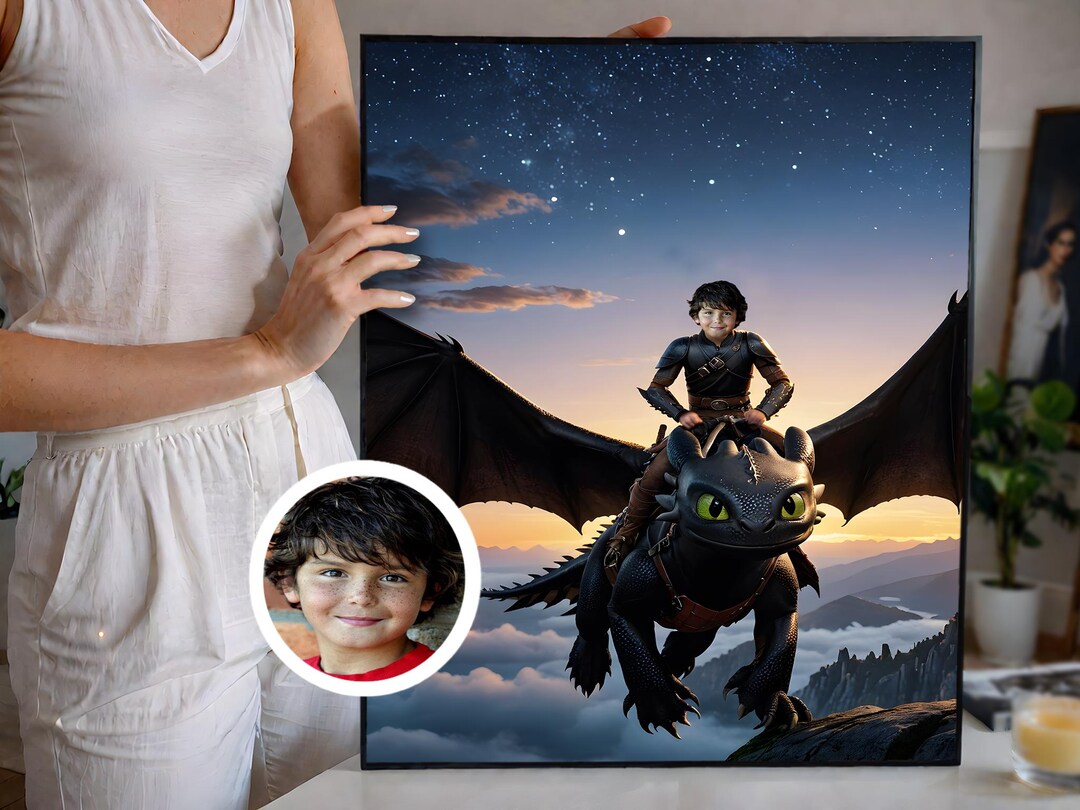 Custom Toothless Dragon Portrait, Personalized Kid's Illustration ...