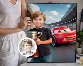 Personalized Lightning McQueen Portrait: Custom Kid's Face Swap Art