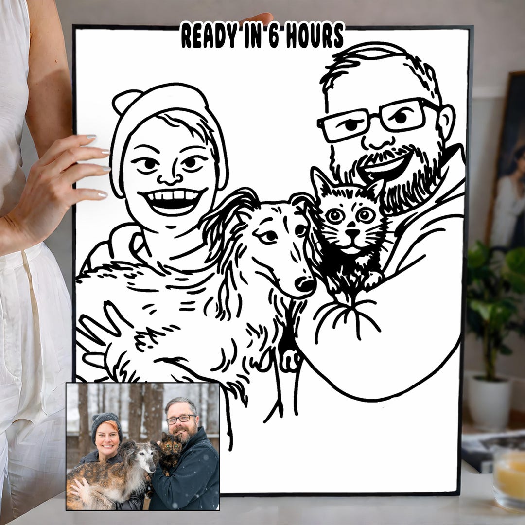 Custom Bad Portrait From Photo, Funny Ugly Line Art Drawing, Couple ...