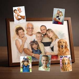Agregar persona a una foto, Retrato familiar memorial, Combinar fotos diferentes, Pintura acuarela, Regalo para un ser querido fallecido