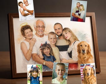 Add Person to Photo, Memorial Family Portrait, Photo Merge Watercolor Painting, In Loving Memory Gift