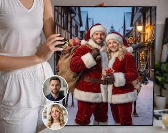 Custom Couple Santa Portrait from Photo – Mr and Mrs Claus Christmas Gift - Digital Portrait