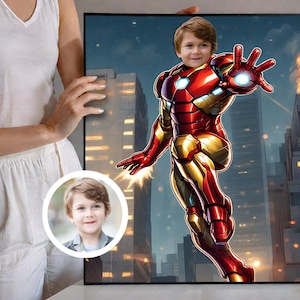 Personalized Portrait Superhero iron Man, Personalized Portraits, Superhero Portrait from Photo, Portrait For Him, Superhero Face Swap