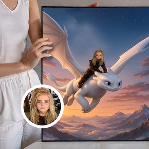 Personalisierte White Dragon Light Fury Portrait, Drachenzähmen leicht gemacht, Fantasy Art, digitaler Download für Kinderzimmer