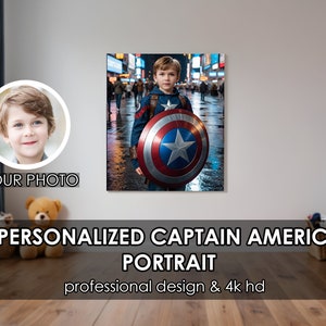 Personalized Portrait Superhero Captain America, Personalized Portraits, Superhero Portrait from Photo, Portrait For Him,Superhero Face Swap