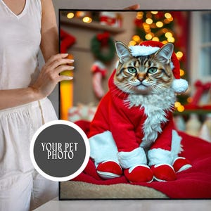 Custom Christmas Pet Portrait, Christmas Santa Cat Portrait, Personalized Pet Portrait, Custom Christmas, Custom Cat Portrait