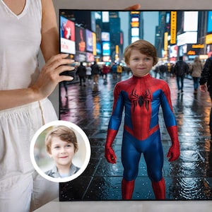 Personalized Portrait Superhero Spiderman, Personalized Portraits, Superhero Portrait from Photo, Portrait For Him, Superhero Face Swap