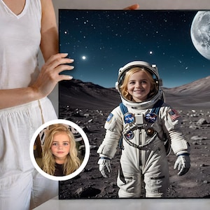 Retrato de astronauta personalizado, retrato personalizado para niño, niño con traje espacial