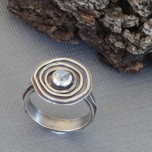 Round Moonstone Ring, Concentric Circle Ring, Silver Circles Ring, Statement Ring, Saturn Ring image 5