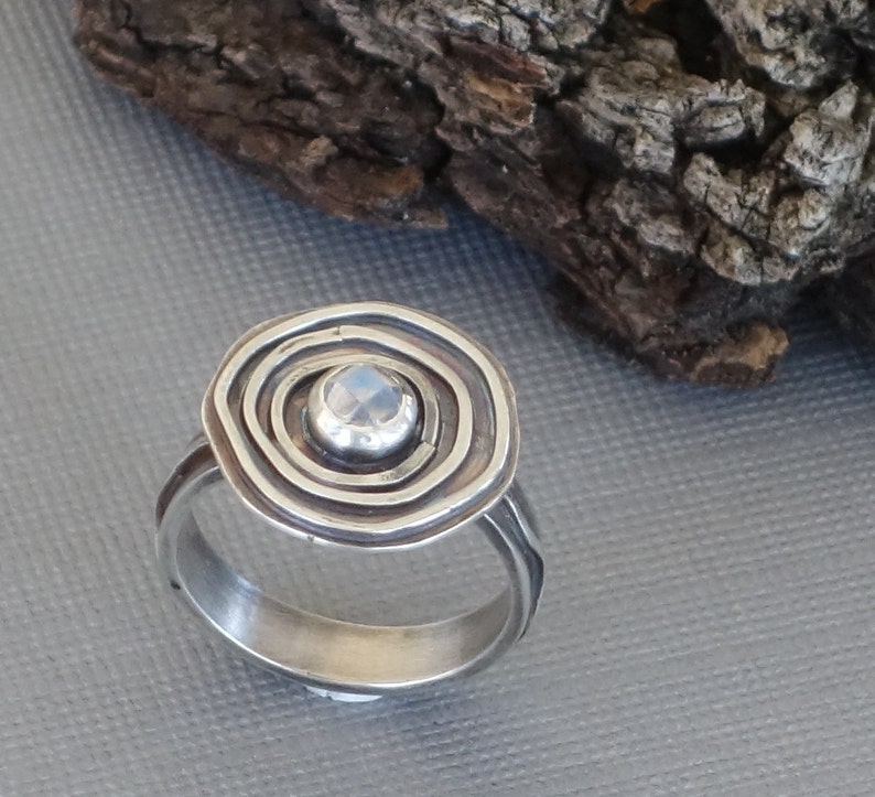 Round Moonstone Ring, Concentric Circle Ring, Silver Circles Ring, Statement Ring, Saturn Ring image 5