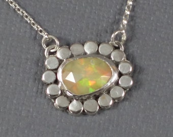 Opal Pendant, Opal Necklace, Flower Pendant, Flower Necklace, Silver Opal Pendant