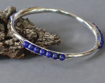 Lapis Bracelet, Anticlastic Lapis Bangle, Metalwork Bangle, Blue Bracelet, Blue Bangle, Anticlastic Bangle