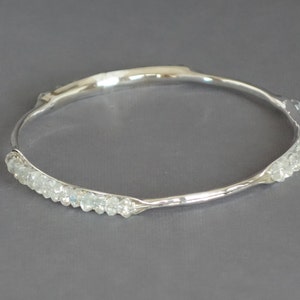 Silver Bangle, Clear Quartz Bracelet, Skinny Bangle, Stacking Bangle, Clear Bracelet, Anticlastic Bangle, Thin Bangle,