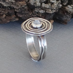 Round Moonstone Ring, Concentric Circle Ring, Silver Circles Ring, Statement Ring, Saturn Ring image 2