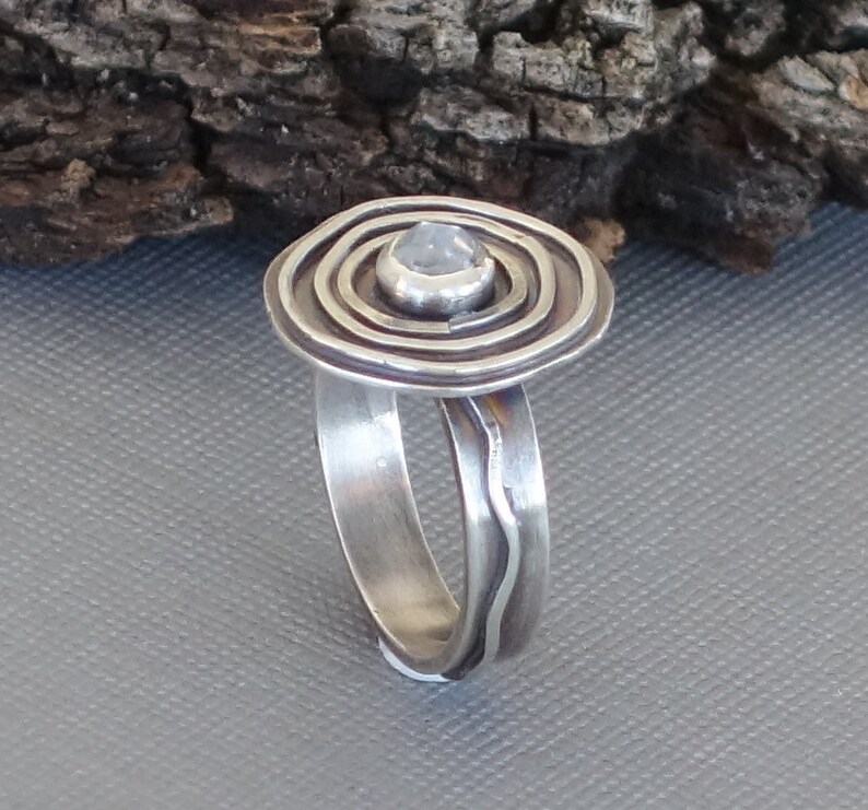 Round Moonstone Ring, Concentric Circle Ring, Silver Circles Ring, Statement Ring, Saturn Ring image 2