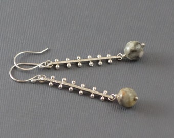 Agate Earrings, Long Earrings, Grey Earrings, Unique Earrings, bar earring, geometric earrings